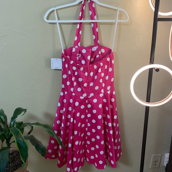 ModCloth pink polka dot halter A-line swing dress - Picture 4 of 12